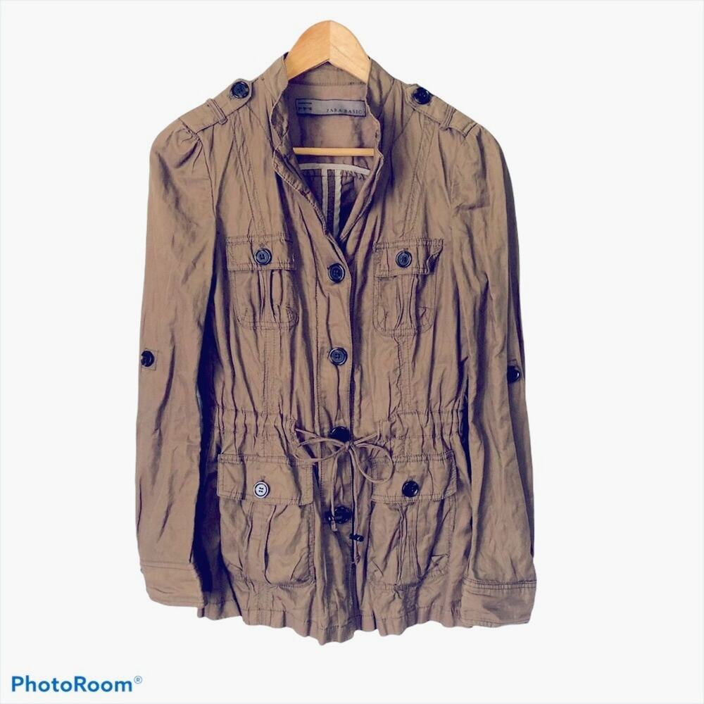 ZARA Parachute Cargo Jacket Women's Lightweight Utility Small Army Green Boho
